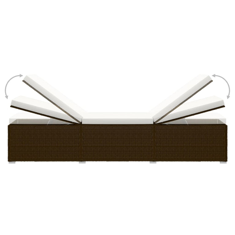 Ligbed met kussen en theetafel poly rattan bruin