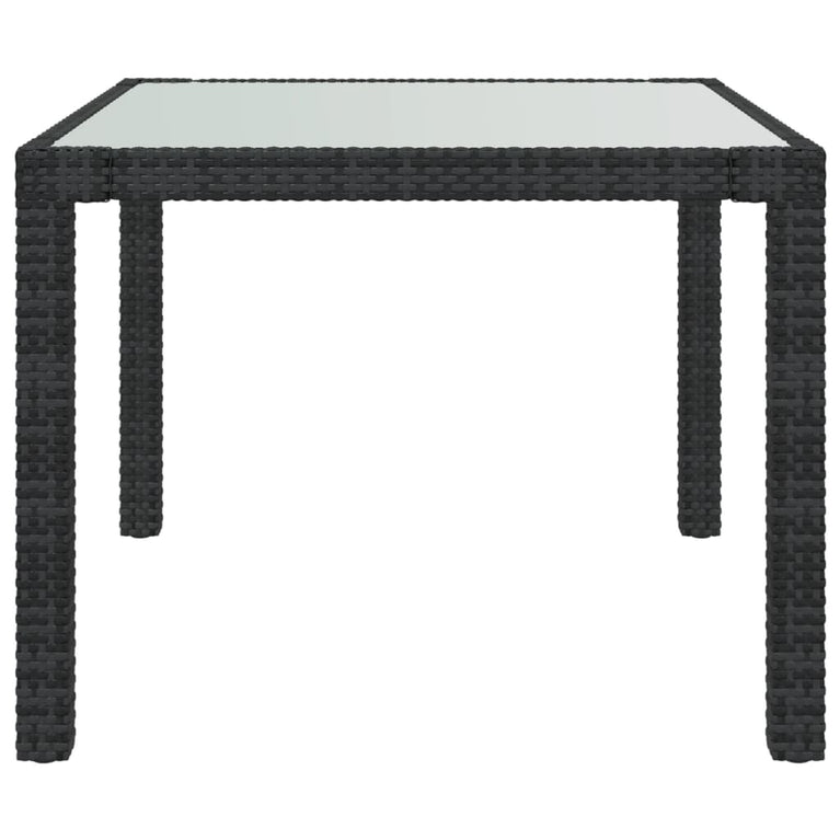 Tuintafel 90x90x75 cm gehard glas en poly rattan zwart MeubelReus