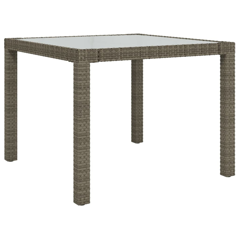Tuintafel 90x90x75 cm gehard glas en poly rattan grijs MeubelReus