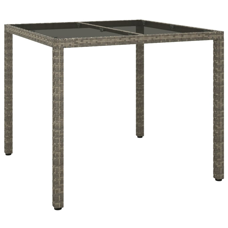 Tuintafel 90x90x75 cm gehard glas en poly rattan grijs MeubelReus