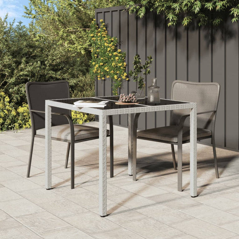 Tuintafel 90x90x75 cm gehard glas en poly rattan wit MeubelReus