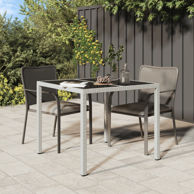 Tuintafel 90x90x75 cm gehard glas en poly rattan wit MeubelReus