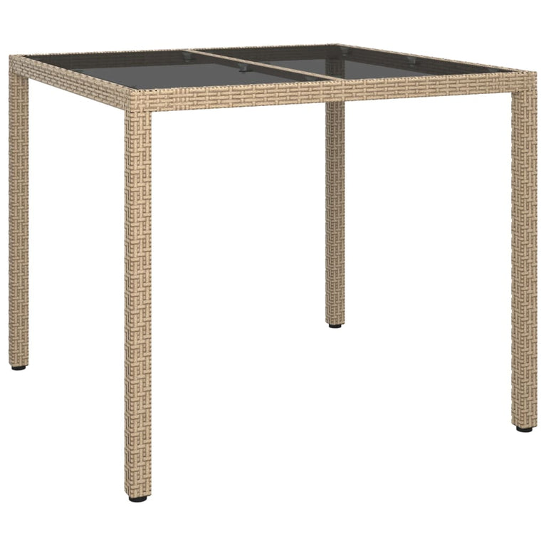 Tuintafel 90x90x75 cm gehard glas en poly rattan beige MeubelReus