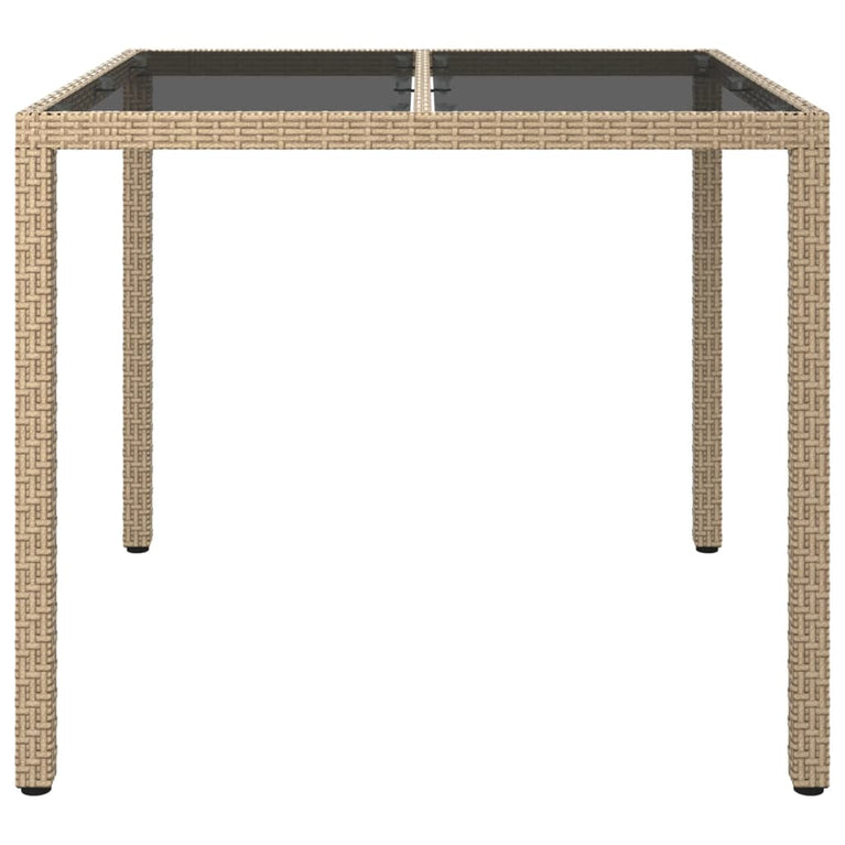 Tuintafel 90x90x75 cm gehard glas en poly rattan beige MeubelReus