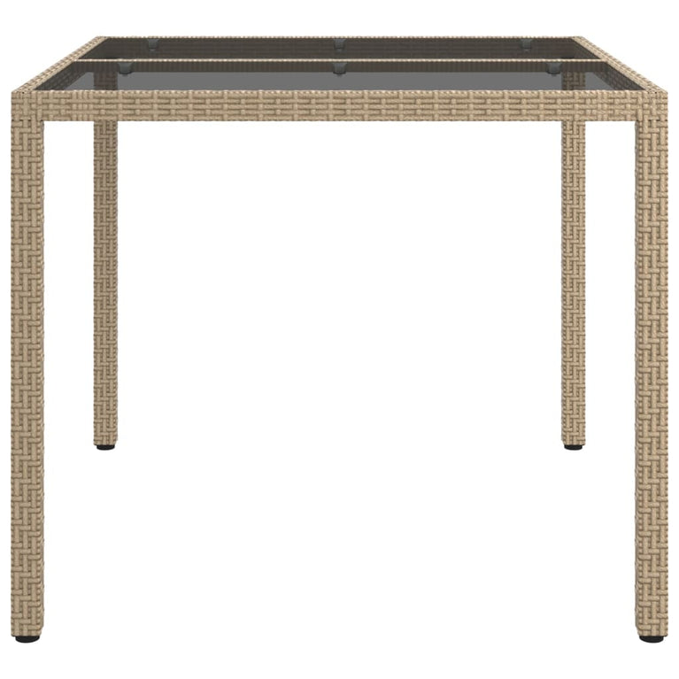 Tuintafel 90x90x75 cm gehard glas en poly rattan beige MeubelReus