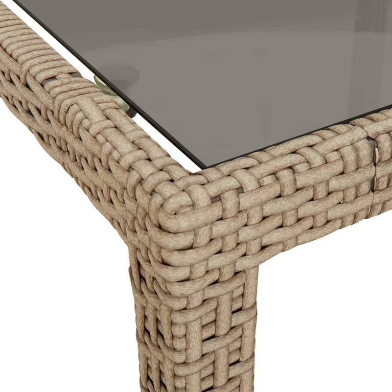 Tuintafel 90x90x75 cm gehard glas en poly rattan beige MeubelReus