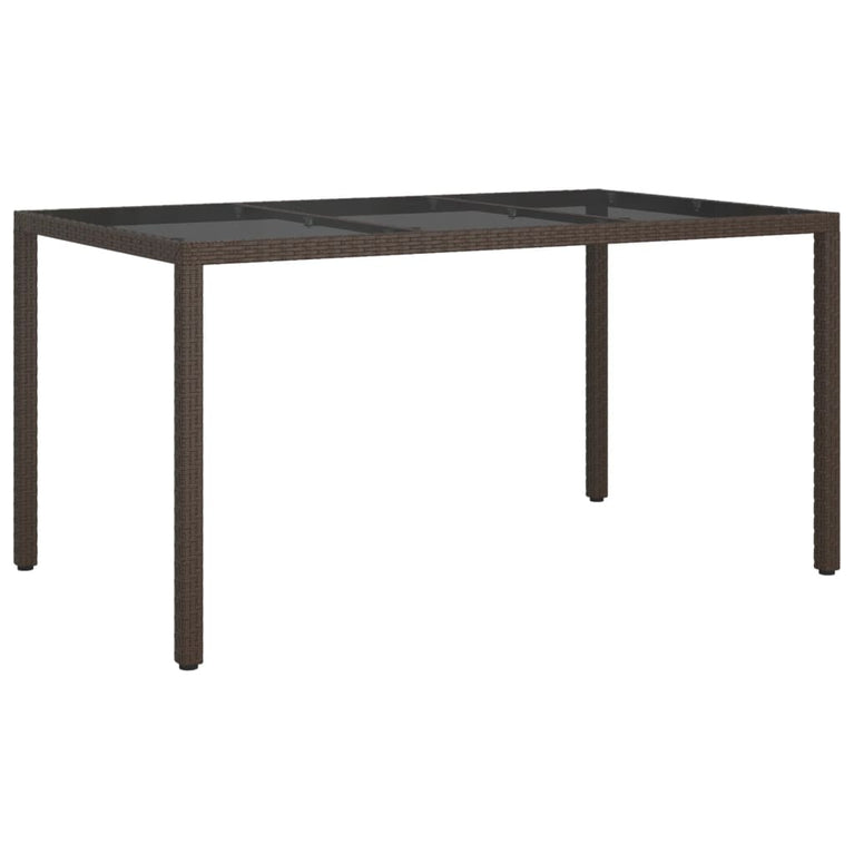 Tuintafel 150x90x75 cm gehard glas en poly rattan bruin MeubelReus