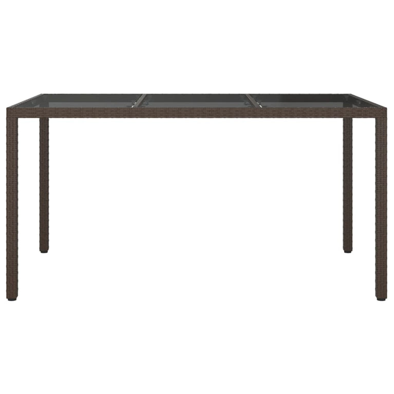 Tuintafel 150x90x75 cm gehard glas en poly rattan bruin MeubelReus