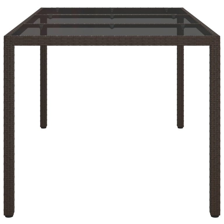 Tuintafel 150x90x75 cm gehard glas en poly rattan bruin MeubelReus