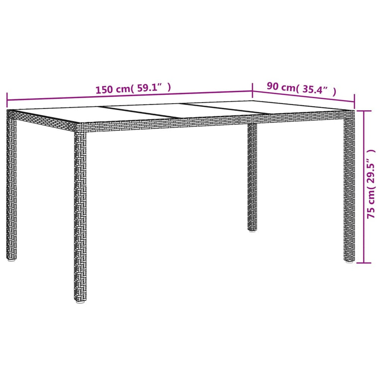 Tuintafel 150x90x75 cm gehard glas en poly rattan bruin MeubelReus