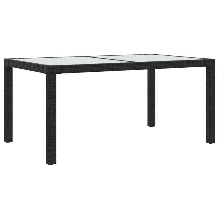 Tuintafel 150x90x75 cm gehard glas en poly rattan zwart MeubelReus