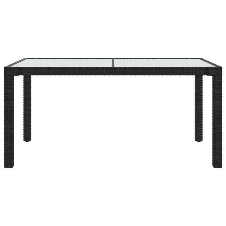 Tuintafel 150x90x75 cm gehard glas en poly rattan zwart MeubelReus