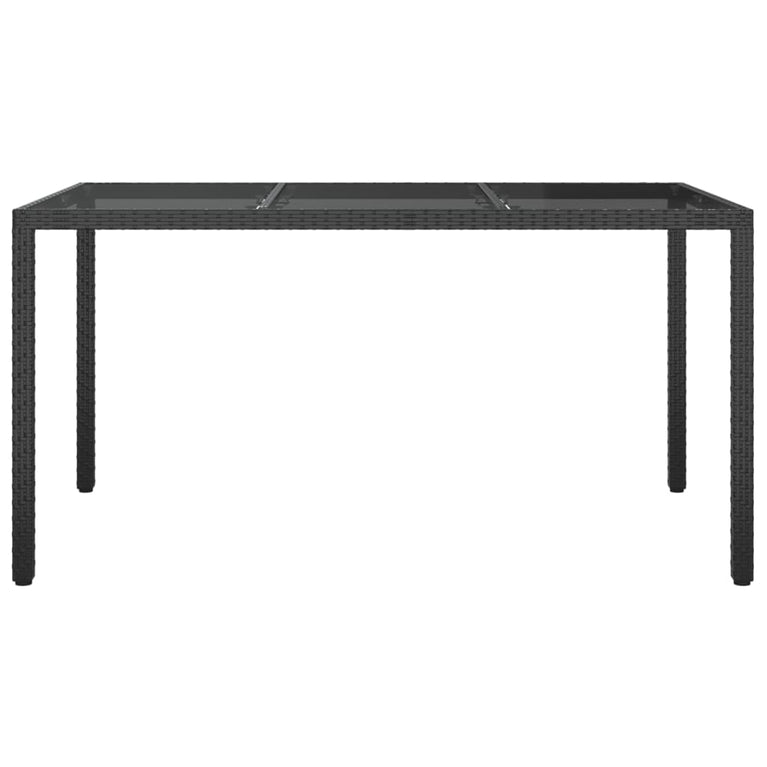 Tuintafel 150x90x75 cm gehard glas en poly rattan zwart MeubelReus