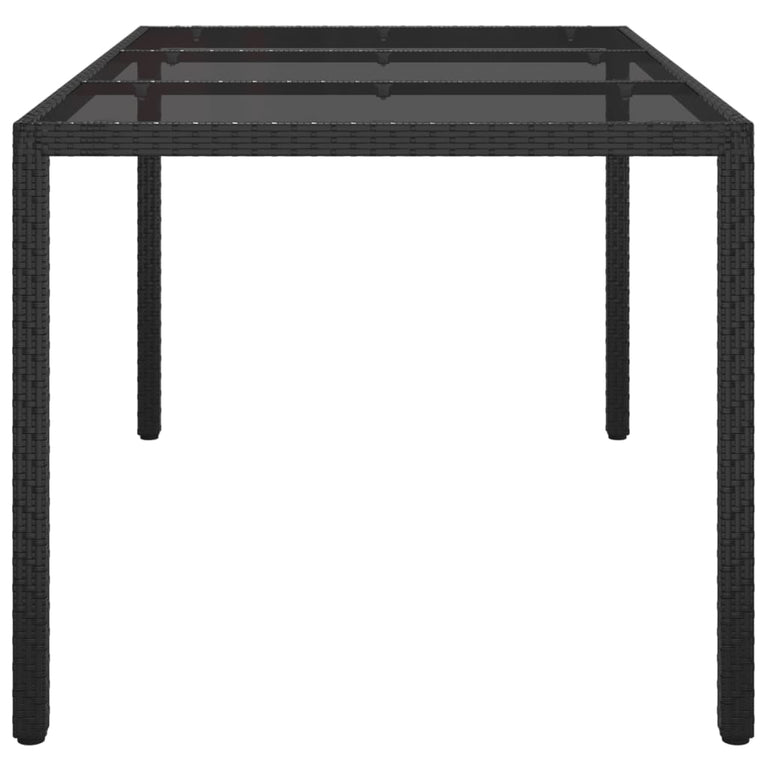 Tuintafel 150x90x75 cm gehard glas en poly rattan zwart MeubelReus