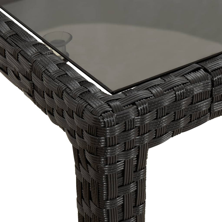 Tuintafel 150x90x75 cm gehard glas en poly rattan zwart MeubelReus