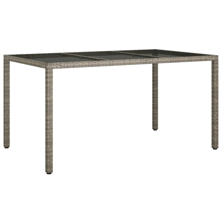 Tuintafel 150x90x75 cm gehard glas en poly rattan grijs MeubelReus