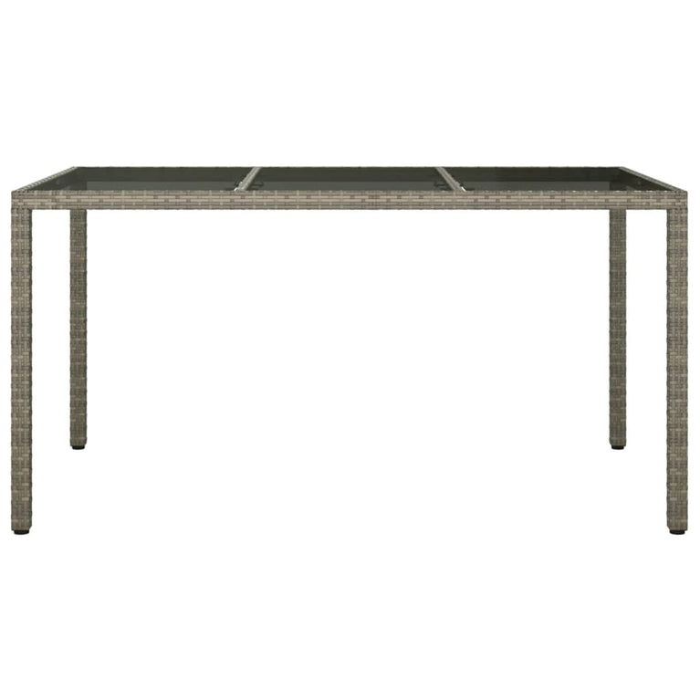 Tuintafel 150x90x75 cm gehard glas en poly rattan grijs MeubelReus