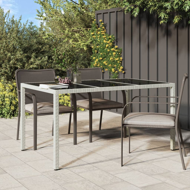 Tuintafel 150x90x75 cm gehard glas en poly rattan wit MeubelReus