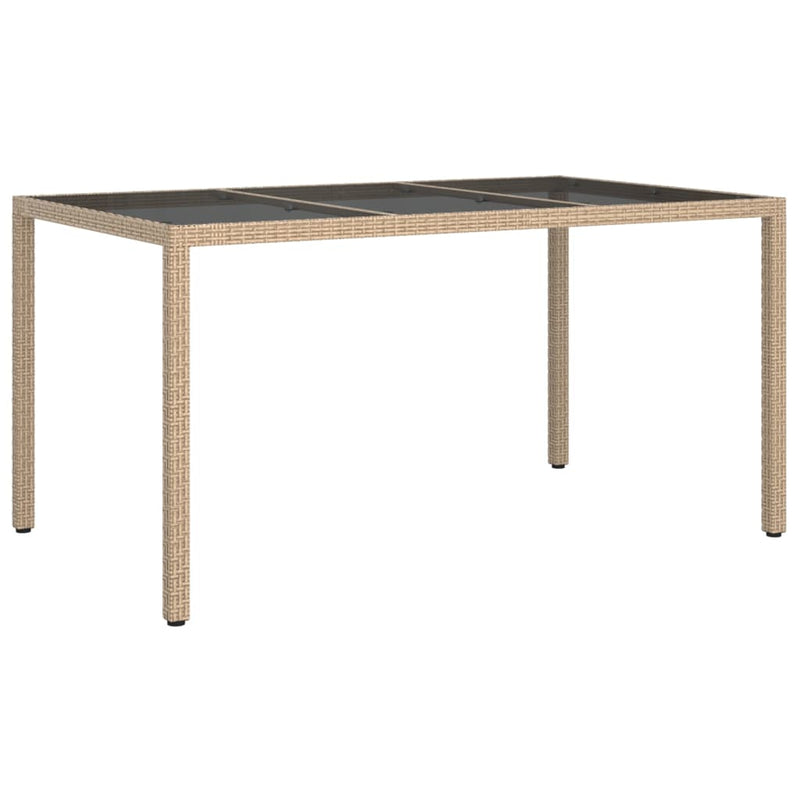 Tuintafel 150x90x75 cm gehard glas en poly rattan beige MeubelReus