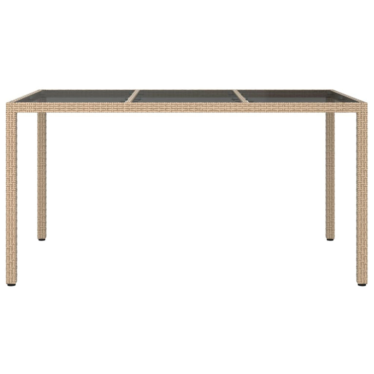 Tuintafel 150x90x75 cm gehard glas en poly rattan beige MeubelReus