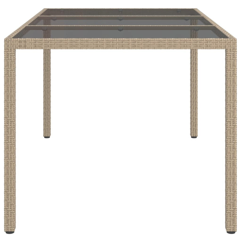 Tuintafel 150x90x75 cm gehard glas en poly rattan beige MeubelReus