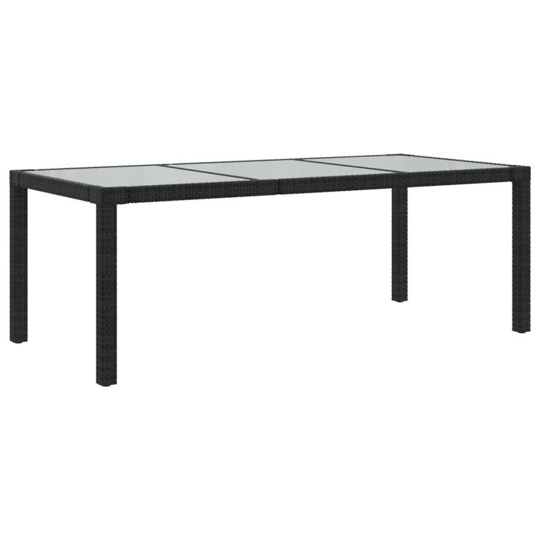 Tuintafel 190x90x75 cm gehard glas en poly rattan black MeubelReus