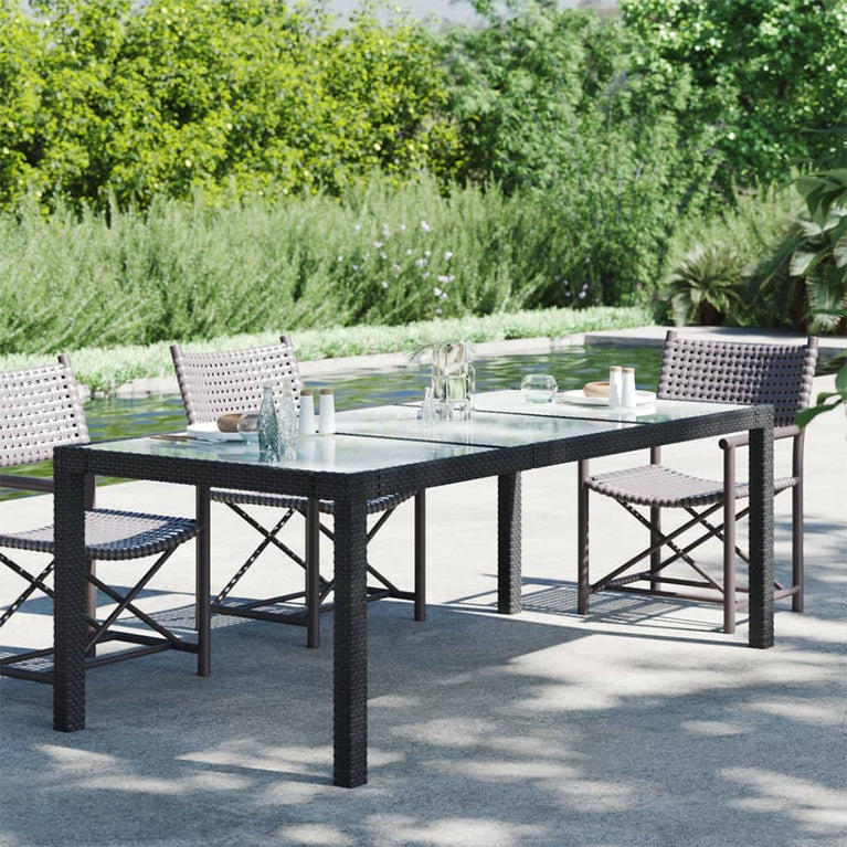 Tuintafel 190x90x75 cm gehard glas en poly rattan black MeubelReus
