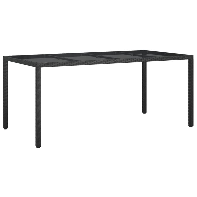 Tuintafel 190x90x75 cm gehard glas en poly rattan black MeubelReus