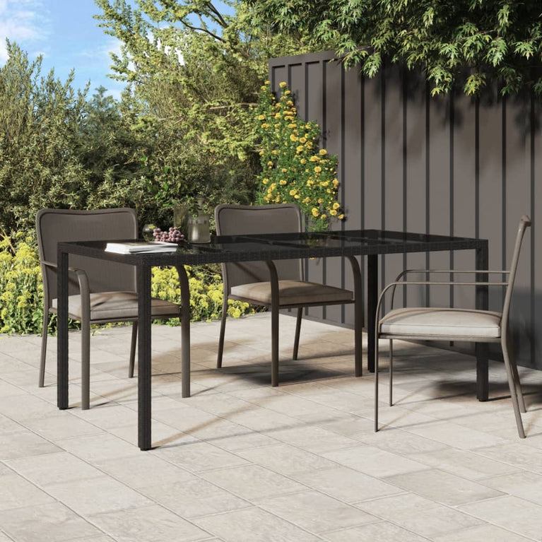 Tuintafel 190x90x75 cm gehard glas en poly rattan black MeubelReus