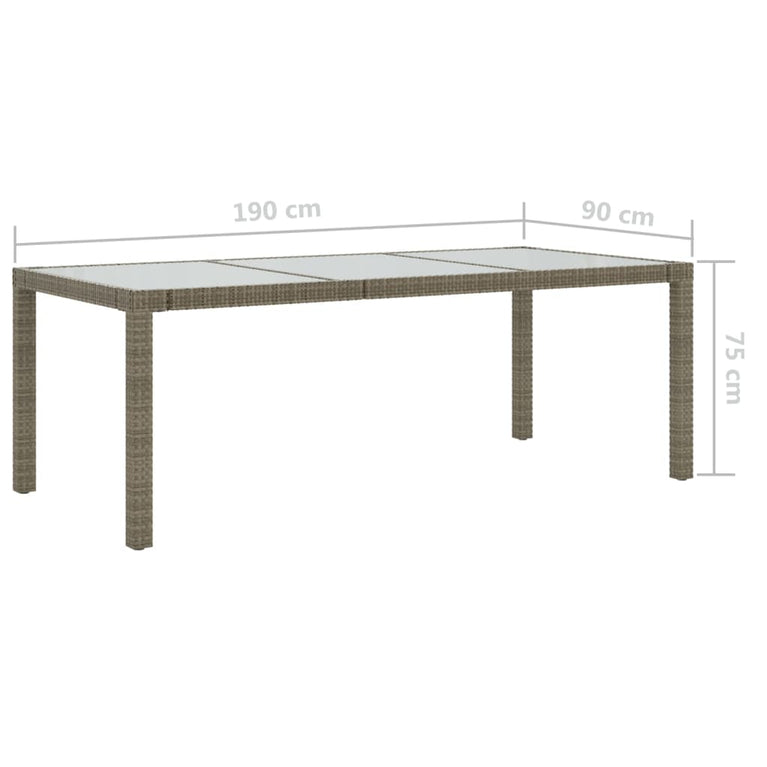Tuintafel 190x90x75 cm gehard glas en poly rattan grijs MeubelReus