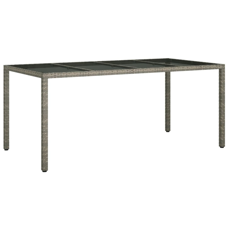 Tuintafel 190x90x75 cm gehard glas en poly rattan grijs MeubelReus