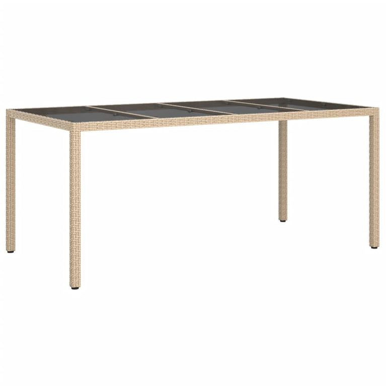 Tuintafel 190x90x75 cm gehard glas en poly rattan beige MeubelReus
