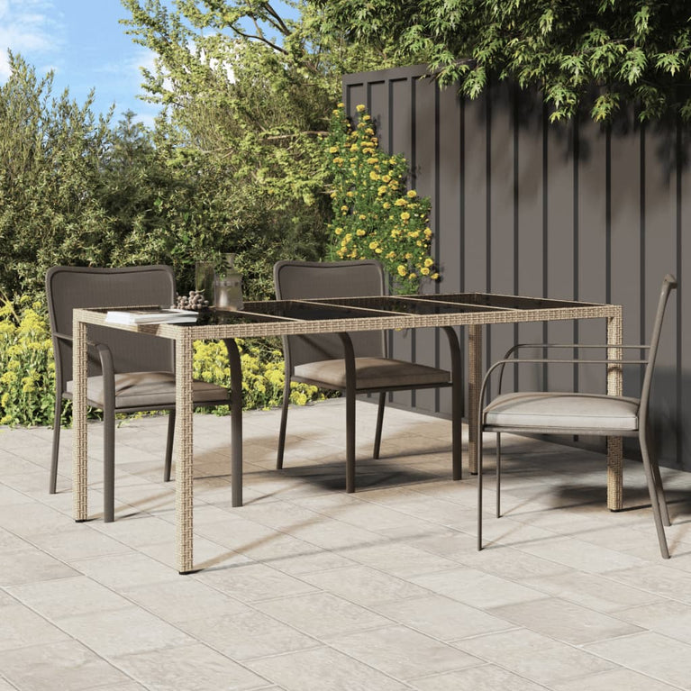 Tuintafel 190x90x75 cm gehard glas en poly rattan beige MeubelReus