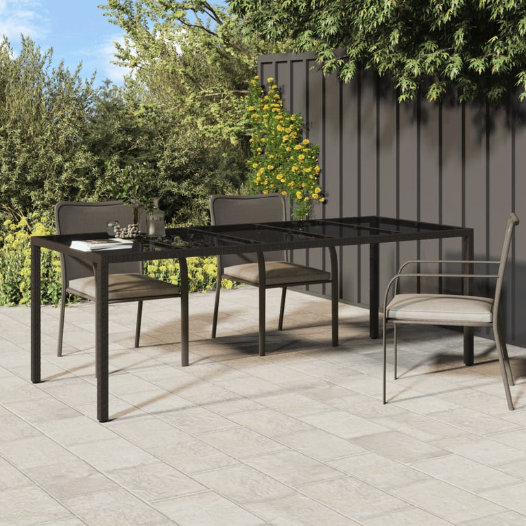 Tuintafel 250x100x75 cm gehard glas en poly rattan bruin MeubelReus