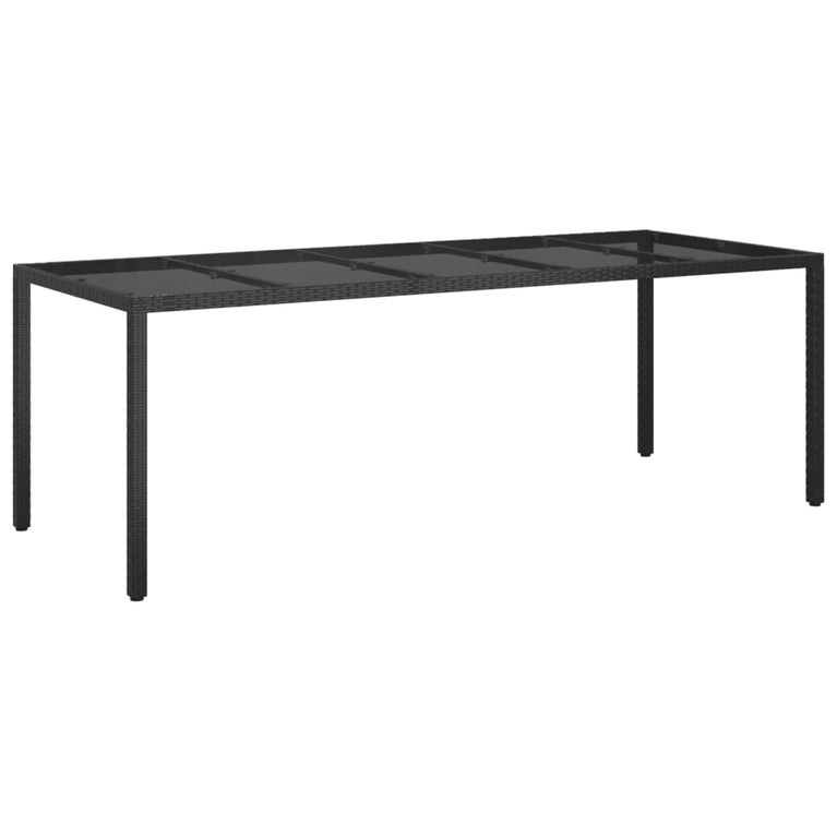 Tuintafel 250x100x75 cm gehard glas en poly rattan zwart MeubelReus
