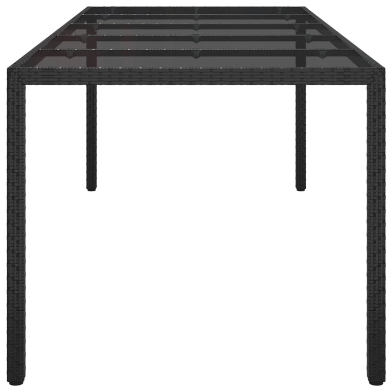Tuintafel 250x100x75 cm gehard glas en poly rattan zwart MeubelReus