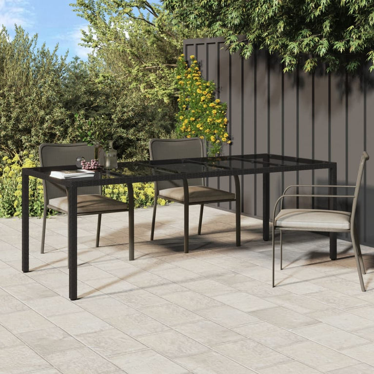 Tuintafel 250x100x75 cm gehard glas en poly rattan zwart MeubelReus
