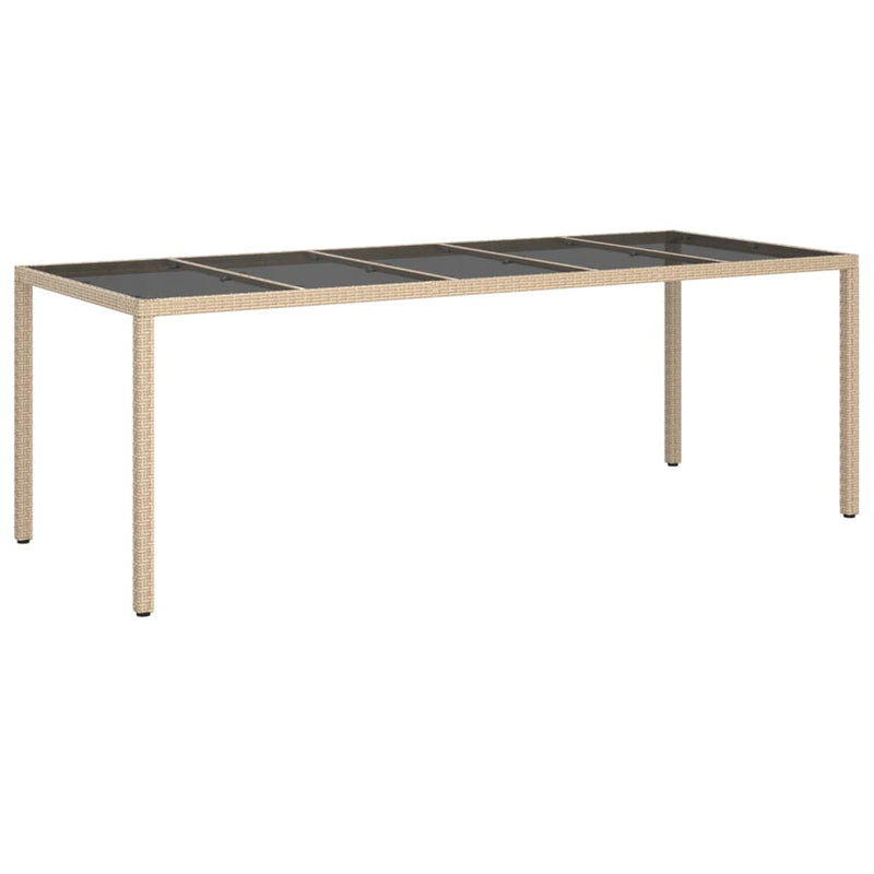 Tuintafel 250x100x75 cm gehard glas en poly rattan beige MeubelReus