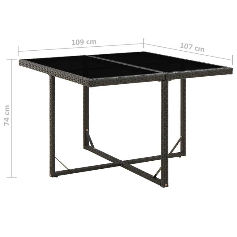 Tuintafel 109x107x74 cm poly rattan en glas zwart MeubelReus