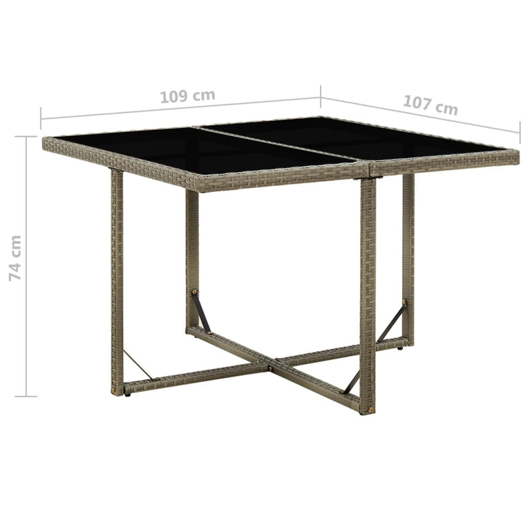 Tuintafel 109x107x74 cm poly rattan en glas grijs MeubelReus