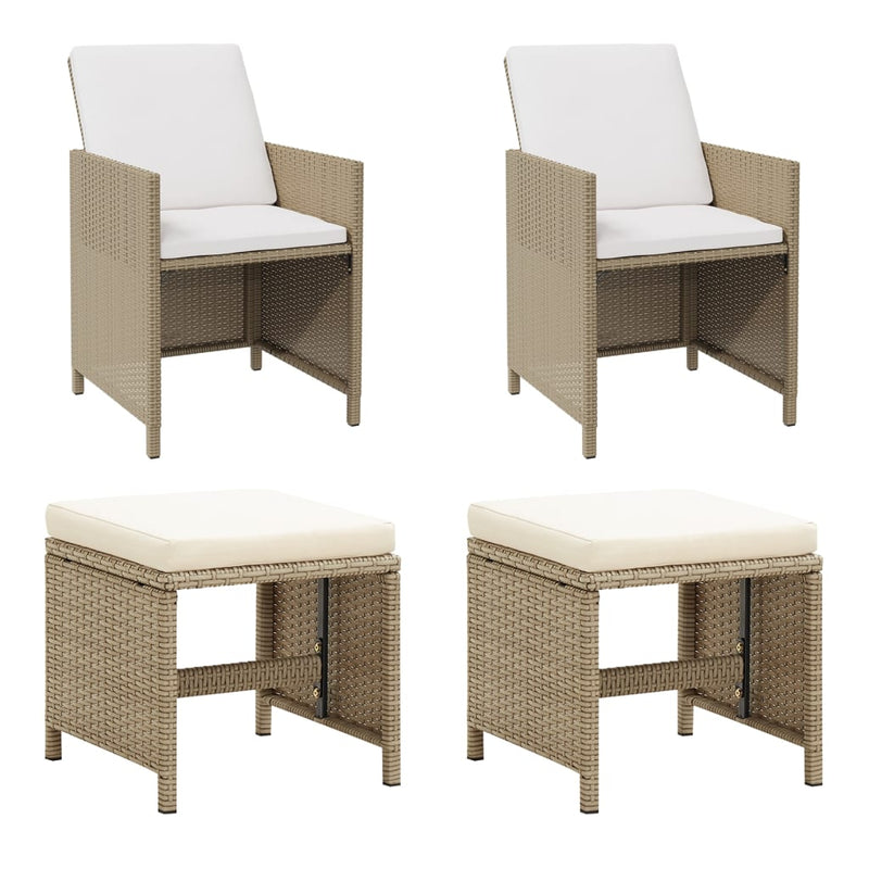 Tuinstoelen 2 st met voetenbanken poly rattan beige MeubelReus