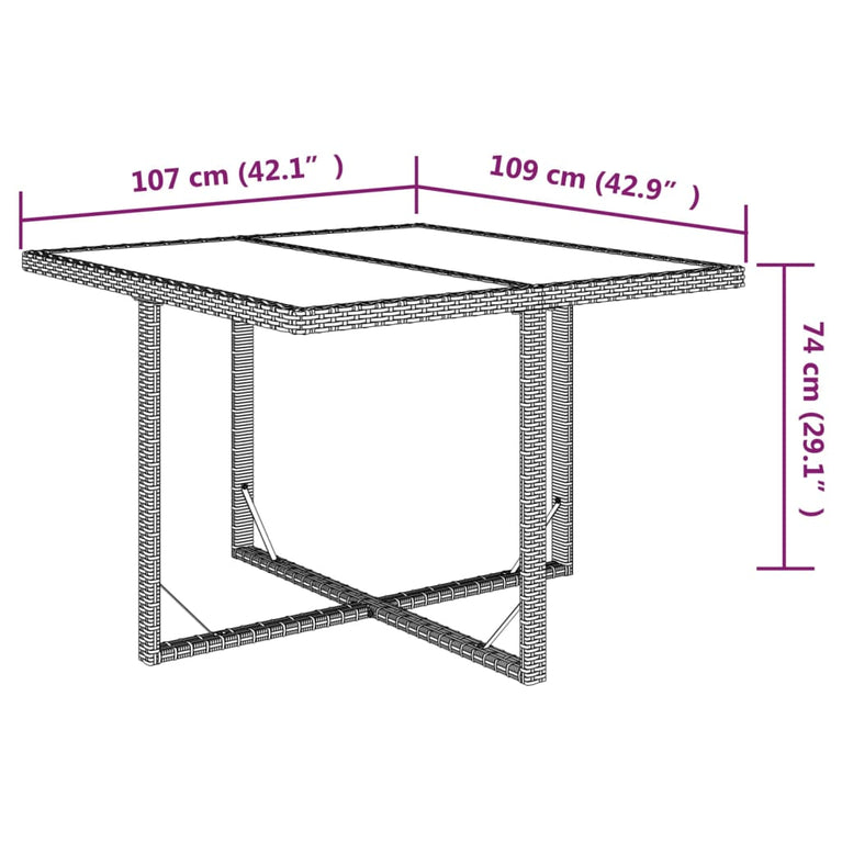 Tuintafel 109x107x74 cm poly rattan en glas bruin MeubelReus