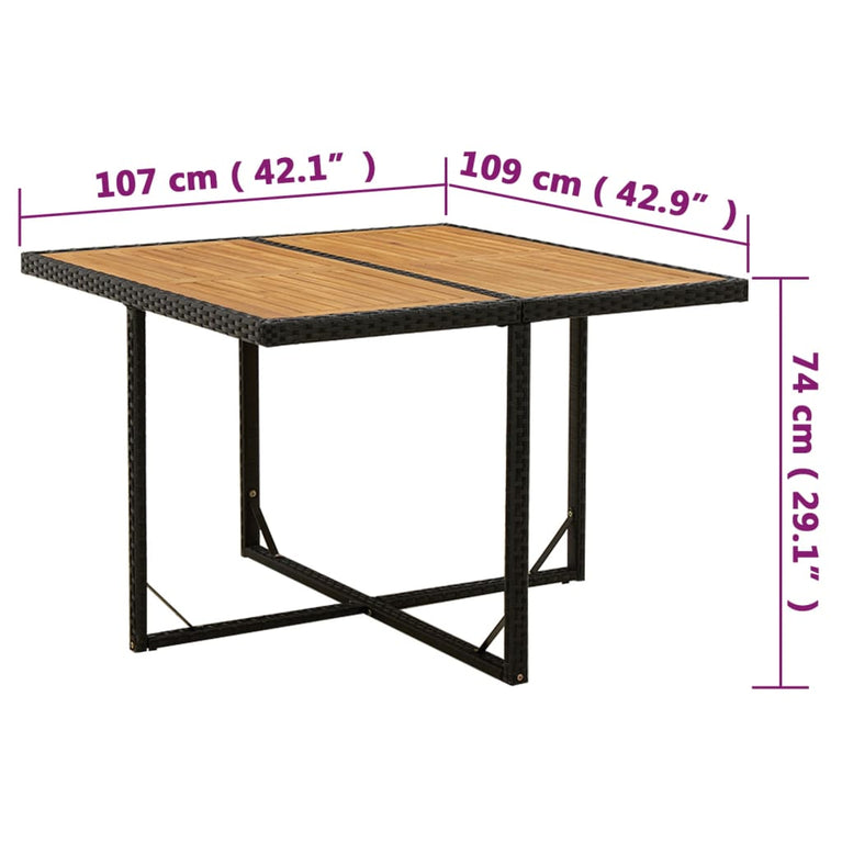 Tuintafel 109x107x74 cm poly rattan en massief acaciahout zwart MeubelReus