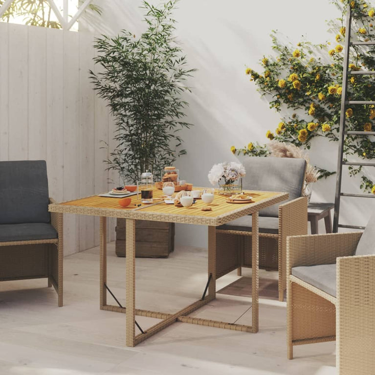 Tuintafel 109x107x74 cm poly rattan en massief acaciahout beige MeubelReus