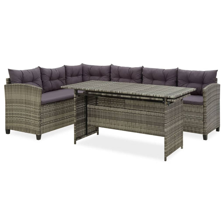 2-delige Loungeset met kussens poly rattan grijs MeubelReus