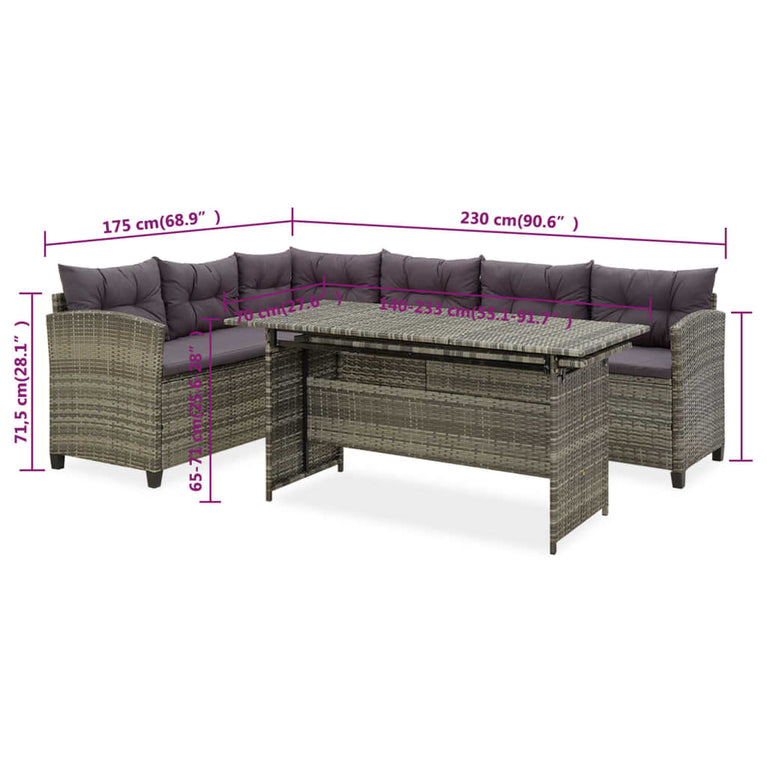 2-delige Loungeset met kussens poly rattan grijs MeubelReus