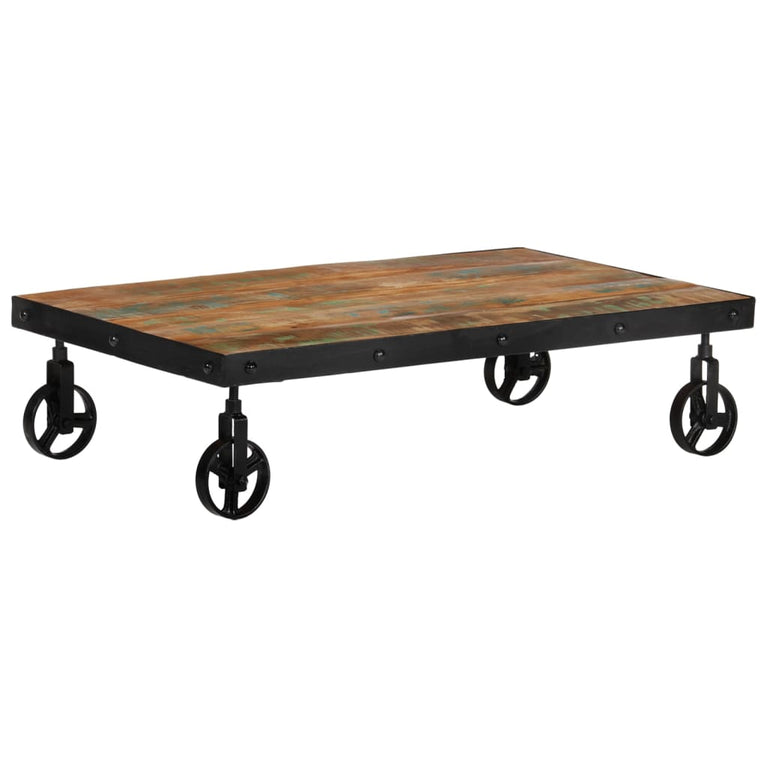 Salontafel met wielen 100x60x26 cm massief gerecycled hout MeubelReus