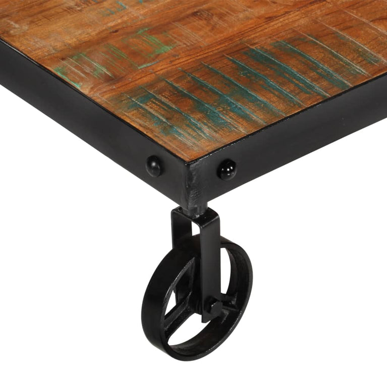 Salontafel met wielen 100x60x26 cm massief gerecycled hout MeubelReus