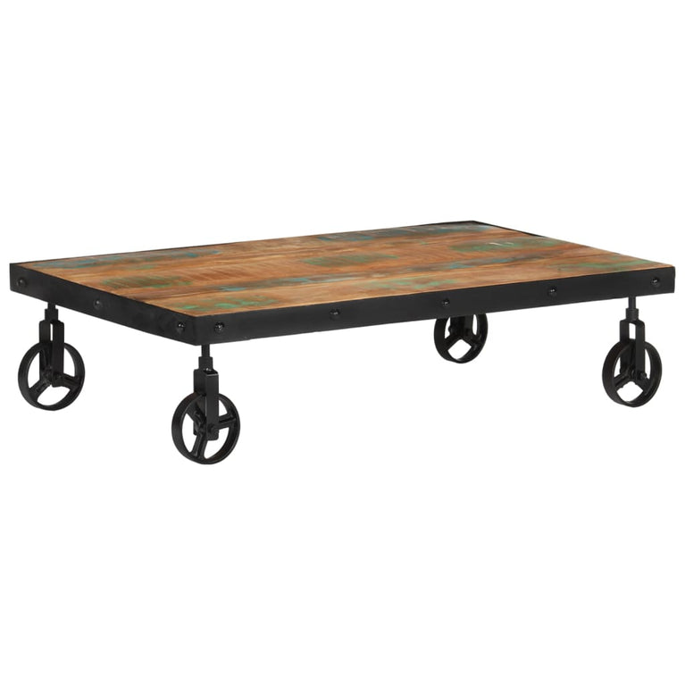 Salontafel met wielen 100x60x26 cm massief gerecycled hout MeubelReus