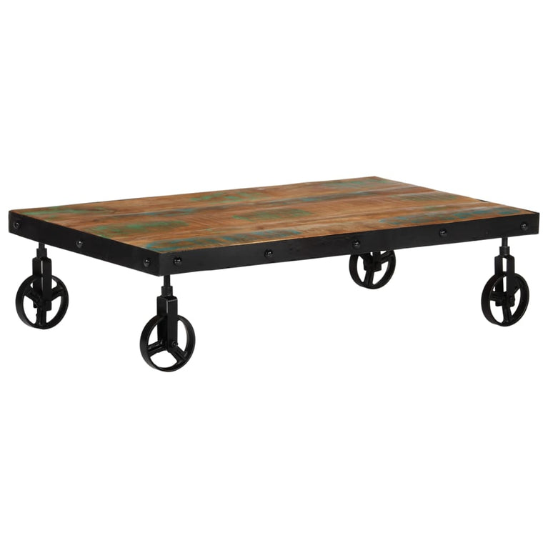 Salontafel met wielen 100x60x26 cm massief gerecycled hout MeubelReus